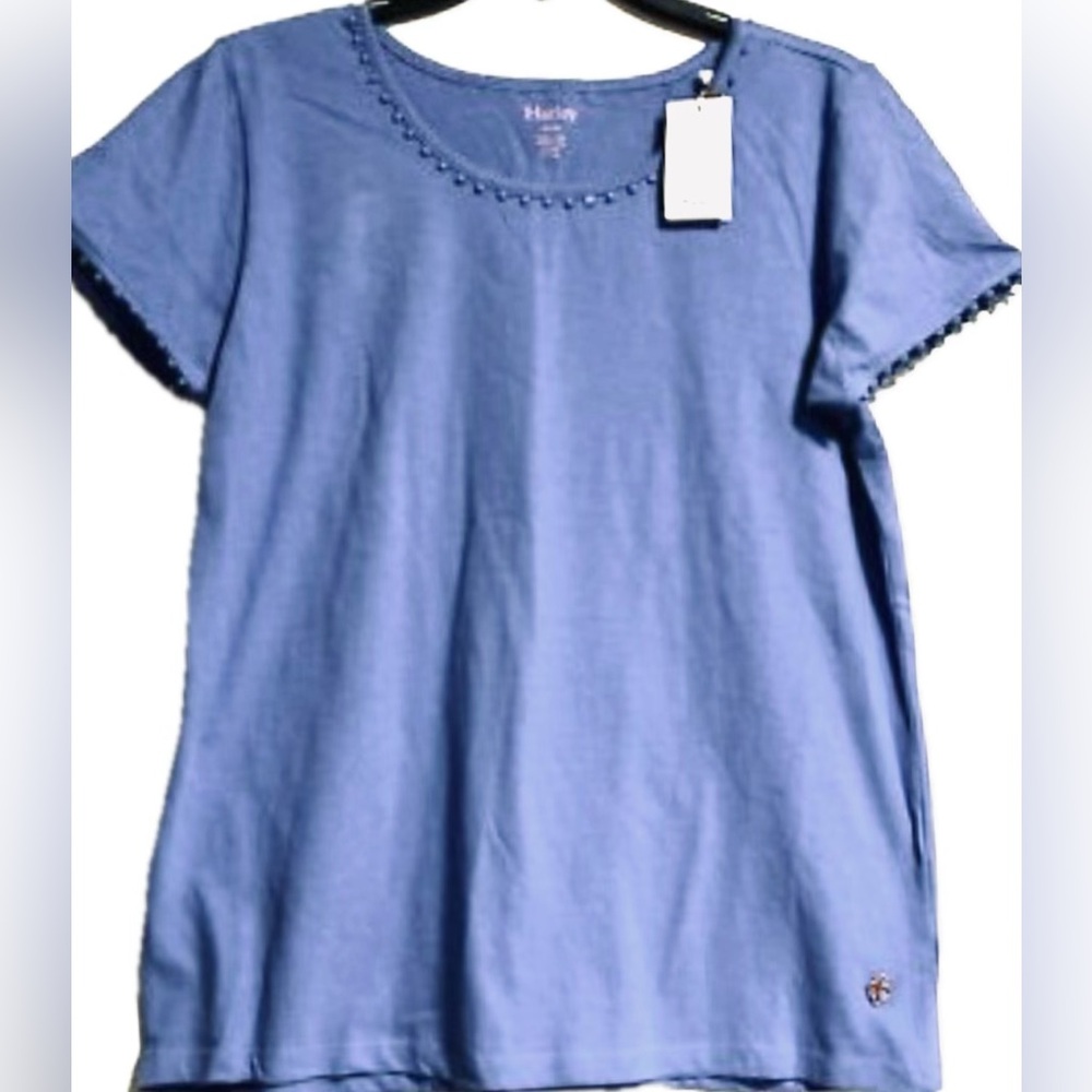 NWT NEW Hatley Canada Periwinkle Blue Emma Top Tee Scallop Lace Trim M HTF